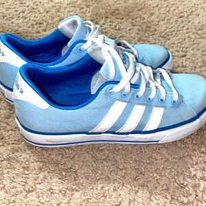 Baby blue Adidas tennis shoes